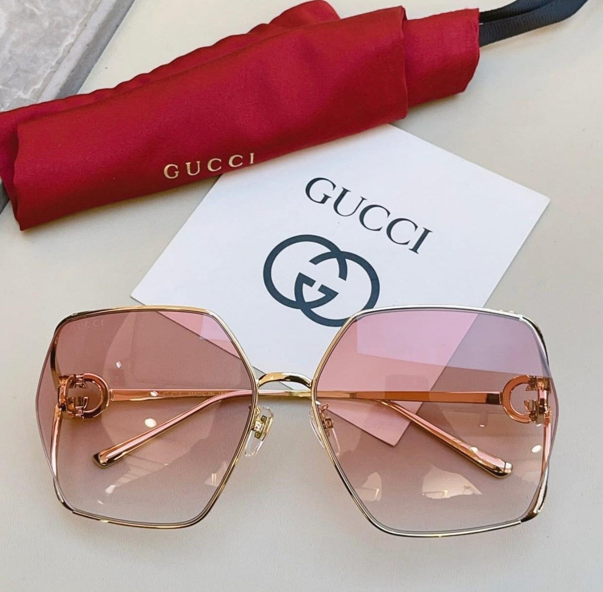 GUCCI GG1322SA Gold - Women Luxury Sunglasses, Grey Lens