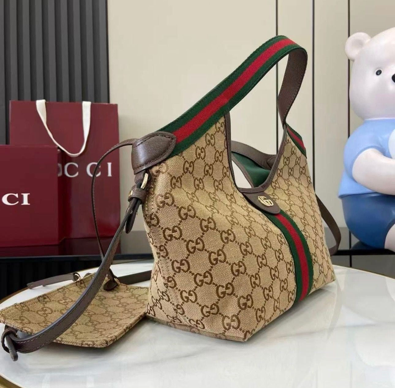 Gucci Giglio small tote bag in beige and brown GG canvas