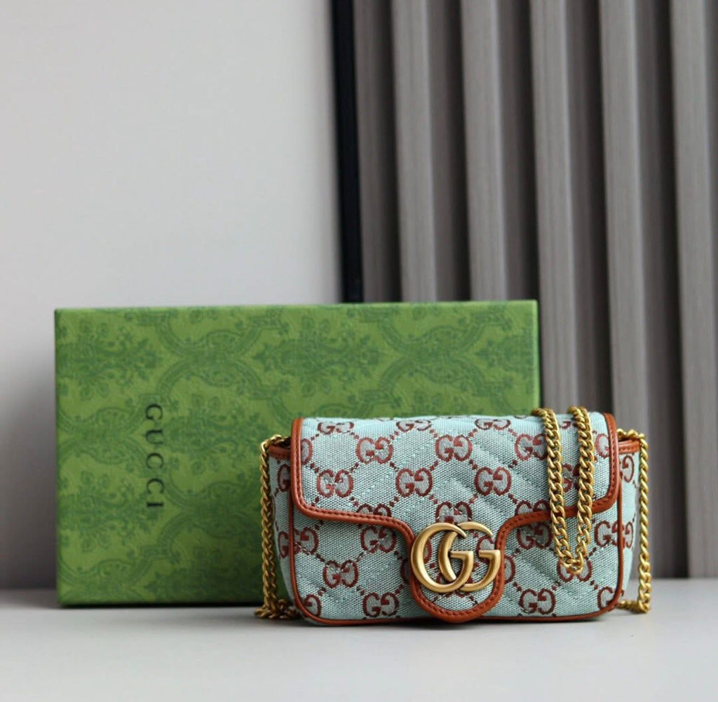 Gucci Monogram Multicolor Matelasse Diagonal Super Mini GG Marmont Shoulder Bag