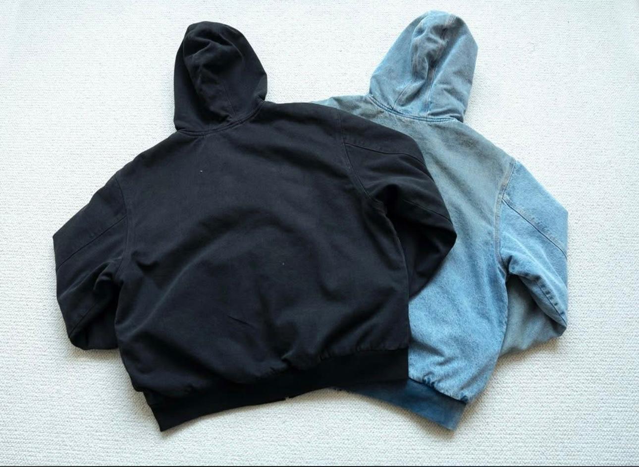 Supreme Reflective Arc Hooded Work Jacket in black cotton canvas with a quilted cotton flannel lining!