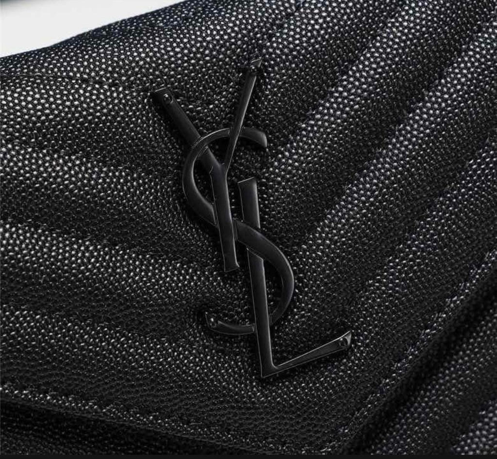 Saint Laurent Cassandre Envelope Chain Wallet in black grain de poudre leather