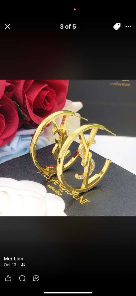 Saint Laurent YSL logo hoop earring in gold-tone metal with crystal accent