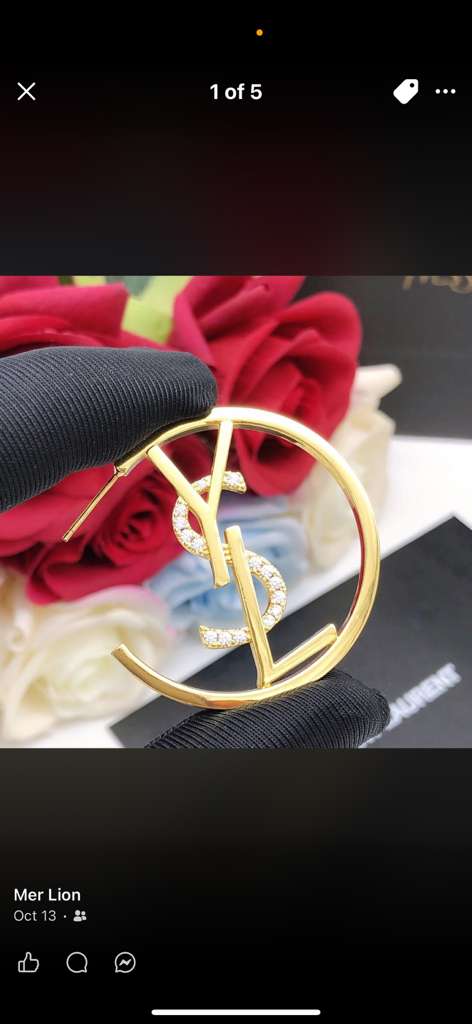 Saint Laurent YSL logo hoop earring in gold-tone metal with crystal accent