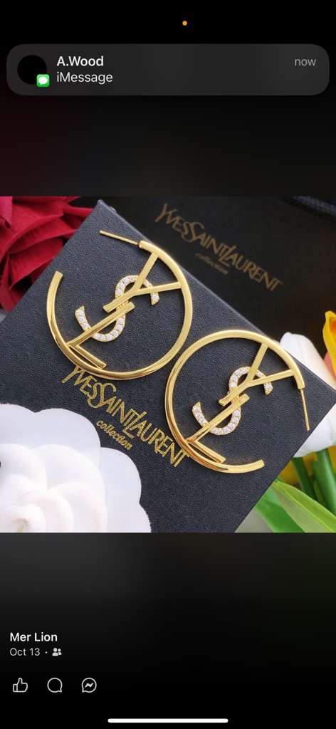 Saint Laurent YSL logo hoop earring in gold-tone metal with crystal accent