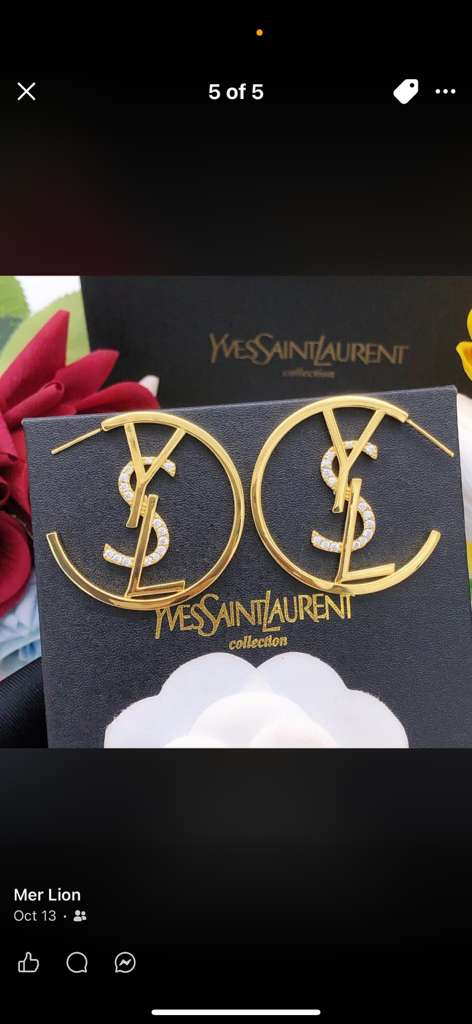 Saint Laurent YSL logo hoop earring in gold-tone metal with crystal accent