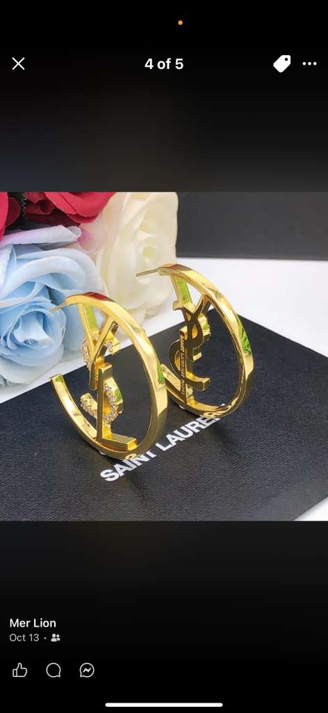 Saint Laurent YSL logo hoop earring in gold-tone metal with crystal accent