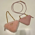 Prada Orchidea Shearling/Saffiano Leather Triangle Mini Pouch
